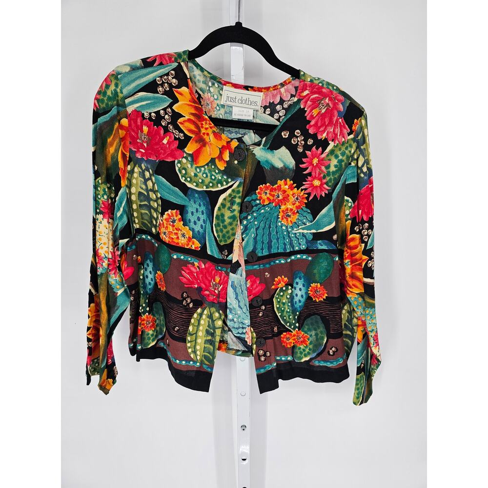 Just Clothes Women's Long Sleeve Multicolor Floral Button Down Blouse Top Sz 14